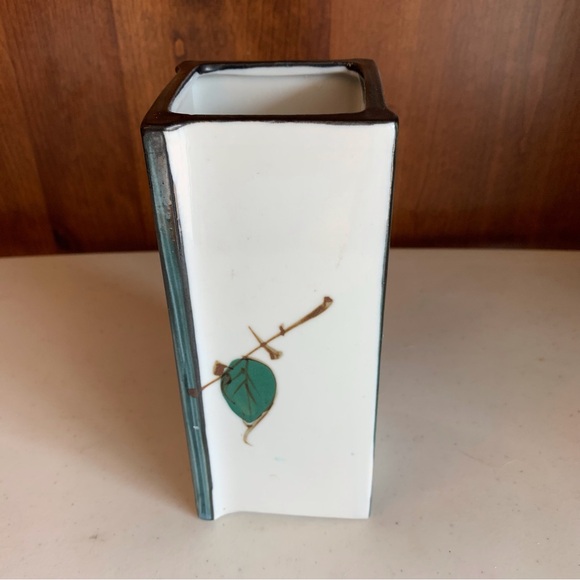 Vintage White Stone Square Vase Floral Pottery Japan - Picture 4 of 6